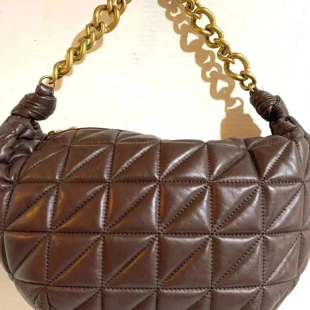 Zara brown quilted faux leather shoulder handbag